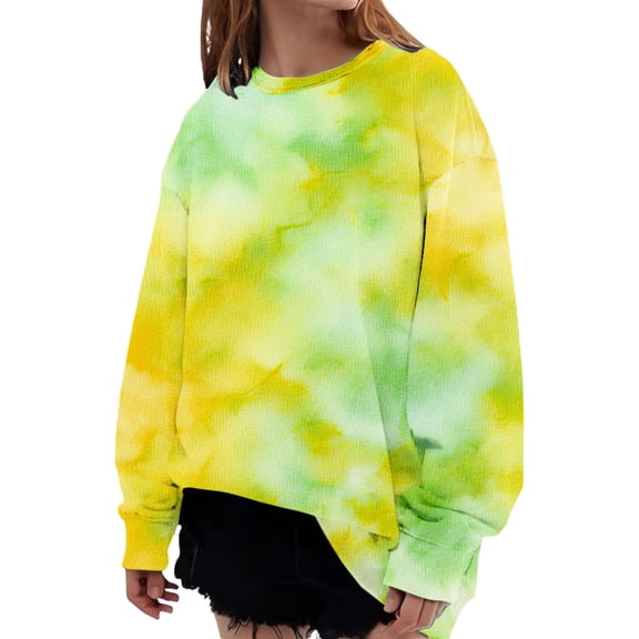 Bovemsi Womens Sweatshirts Fashionable Autumn And Winter Casual Tie Dye Pattern Long Sleeved Loose Top Fall Fashion Outfits 2025 Clothes