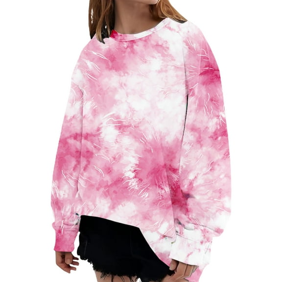 Bovemsi Womens Sweatshirts Fashionable Autumn And Winter Casual Tie Dye Pattern Long Sleeved Loose Top Fall Fashion Outfits 2025 Clothes