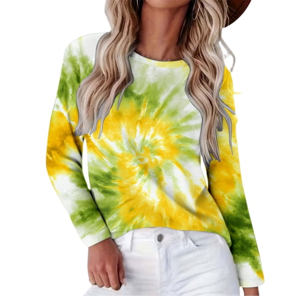 Bovemsi Womens Sweatshirts Fashionable Autumn Tie Dye Pattern Casual Long Sleeved Loose T Shirt Top Fall Fashion Outfits 2025 Clothes