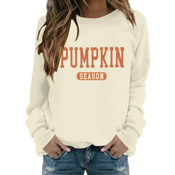 Bovemsi Womens Sweatshirts Pumpkin Season Sweatshirt Crewneck Long Sleeve Fall Shirt Halloween Holiday Pullover Fashion Outfits 2025 Clothes