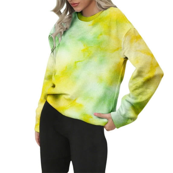 Bovemsi Womens Sweatshirts Tie Dye Pattern Sports Shirt Top Long Sleeved Casual Pullover Lightweight Loose Fall Fashion Outfits 2025 Clothes