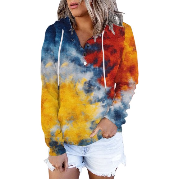 Bovemsi Womens Sweatshirts Tie Dye Patterned Oversized Sportswear Long Sleeved Shirt Pullover With Pockets Fall Fashion Outfits 2025 Clothes