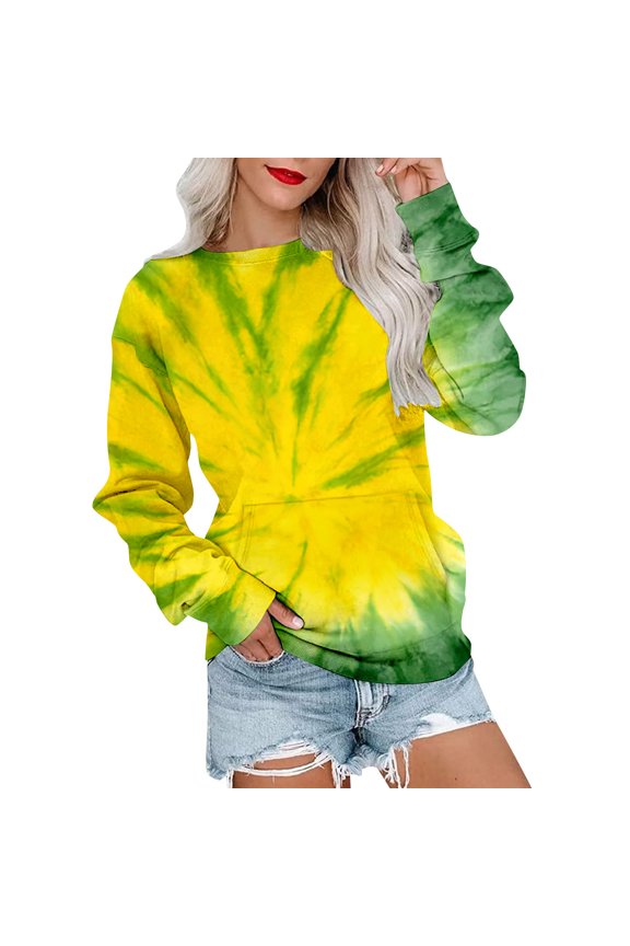 Womens Sweatshirts Women's Tie Dye Pattern Plus Size Fashion Tops Long Sleeved Fall Fashion Outfits 2025 Clothes