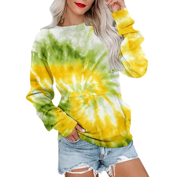 Bovemsi Womens Sweatshirts Women's Tie Dye Pattern Plus Size Fashion Tops Long Sleeved Fall Fashion Outfits 2025 Clothes