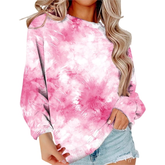 Bovemsi Womens Sweatshirts Women's Tie Dye Pattern Plus Size Fashion Tops Long Sleeved Fall Fashion Outfits 2025 Clothes
