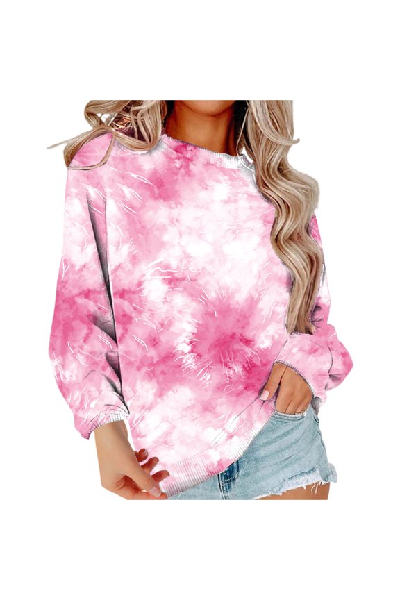 Womens Sweatshirts Women's Tie Dye Pattern Plus Size Fashion Tops Long Sleeved Fall Fashion Outfits 2025 Clothes