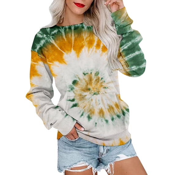 Bovemsi Womens Sweatshirts Women's Tie Dye Pattern Plus Size Fashion Tops Long Sleeved Fall Fashion Outfits 2025 Clothes