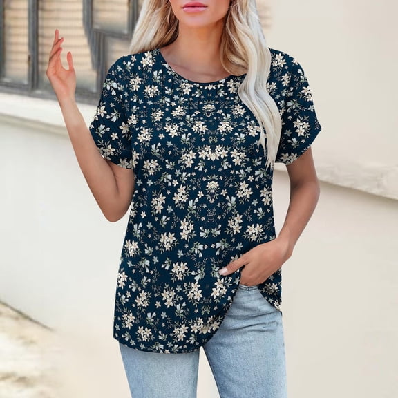 Bovemsi Womens T Shirts Casual Summer Tops Pleated Crewneck Short Sleeve Blouses Trendy Beach Vacation Clothes, Green Women's Summer Short Sleeve T-Shirts, M