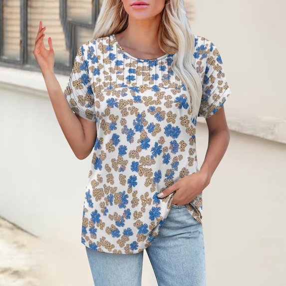 Bovemsi Womens T Shirts Casual Summer Tops Pleated Crewneck Short Sleeve Blouses Trendy Beach Vacation Clothes, Yellow Women's Summer Short Sleeve T-Shirts, XL