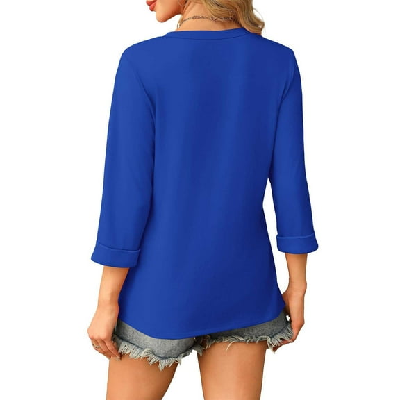 Bovemsi Womens Tops 3/4 Length Sleeve V Neck Casual Tunic Tops Basic Shirts Loose Fit Blouse, Blue Women's Summer Short Sleeve T-Shirts, XXL