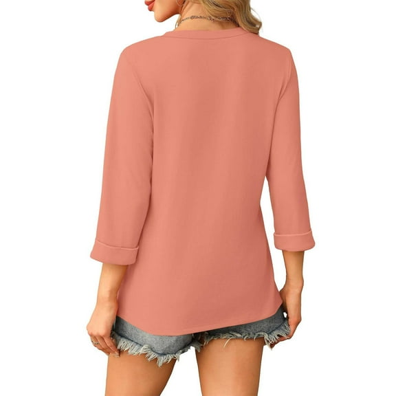 Bovemsi Womens Tops 3/4 Length Sleeve V Neck Casual Tunic Tops Basic Shirts Loose Fit Blouse, Pink Women's Summer Short Sleeve T-Shirts, XXL