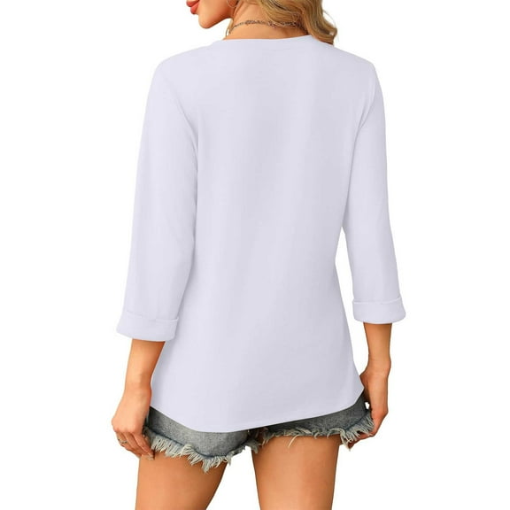 Bovemsi Womens Tops 3/4 Length Sleeve V Neck Casual Tunic Tops Basic Shirts Loose Fit Blouse, White Women's Summer Short Sleeve T-Shirts, XXL