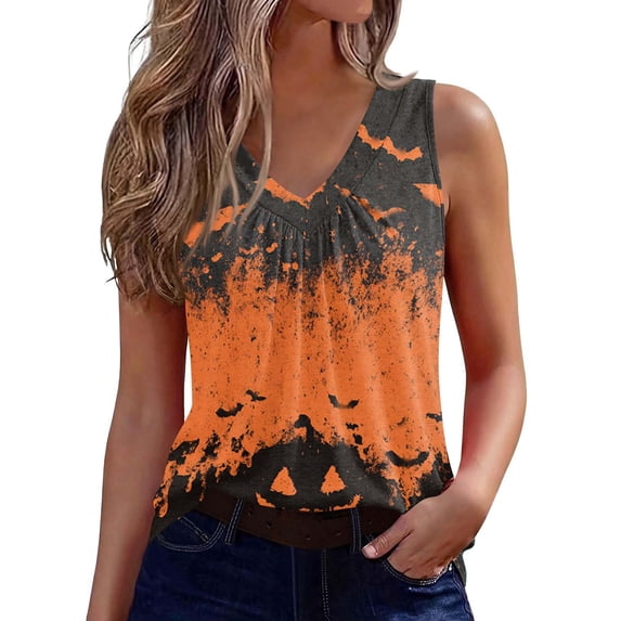 Bovemsi Workout Tank Tops Woman V Neck Pumpkin Graphic Sleeveless, Halloween Layering Comfort Tops for Women Trendy M
