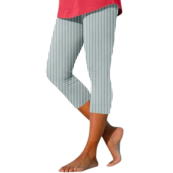 Bovemsi Yoga Pants For Women High Waisted Knee Length Striped Printed Sports Leggings Gym Features: Capri Legging,XXL