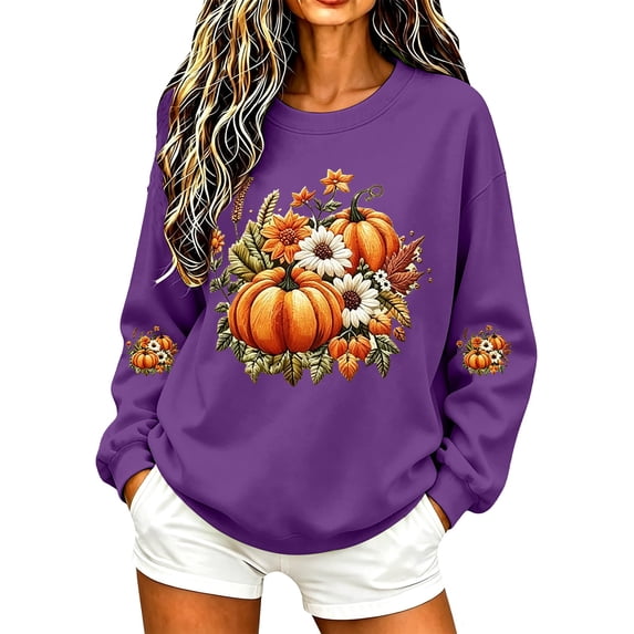 BovemsiWomen's Fashion Sweatshirts Casual Fall Cute Pumpkin Graphic Crewneck Long Sleeve Stretchy XXL