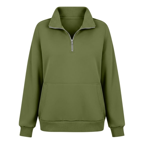 BovemsiWomen's Fleece Sweatshirt Right Shoulder Loose Zipper Pullover Design Fashion Outfits Clothes Green XXL