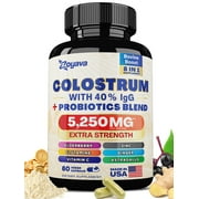 Bovine Colostrum Supplement Capsules 5250 MG, Grass Fed Cow Colostrum with 40% IgG 500MG, Probiotics 50MG, Elderberry 2000MG, L-Glutamine 200MG, Astragalus 2000MG Vitamin C, Ginger, Zinc (60 Capsules)