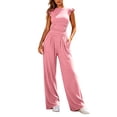 thumbnail image 1 of Bovxnpu 2 Piece Lounge Set for Women Ruffle Short Sleeve High Waist Pleated Wide Leg Pants Set, 1 of 8
