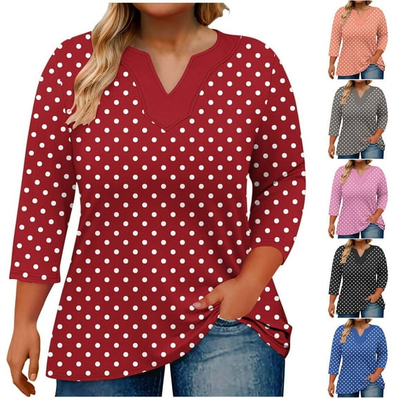 Bovxnpu 3/4 Length Sleeve Womens Plus Size Tops, Dressy Casual Blouses Tunic Tops Basic Loose Shirts Summer Outfits Beach Vacation Plus Size Spring Clothes L