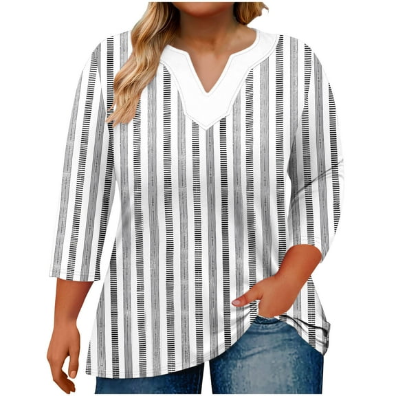 Bovxnpu 3/4 Length Sleeve Womens Plus Size Tops, Dressy Casual Blouses Tunic Tops Basic Loose Shirts Summer Outfits Beach Vacation Plus Size Spring Clothes XXXXL