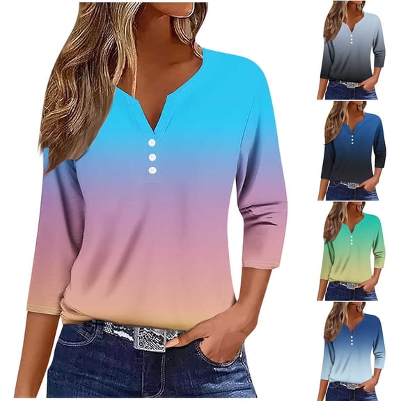 Bovxnpu 3/4 Length Sleeve Womens Tops, Dressy Casual Blouses Tunic Tops Basic Loose Shirts Summer Outfits Beach Vacation Plus Size Spring Clothes XL