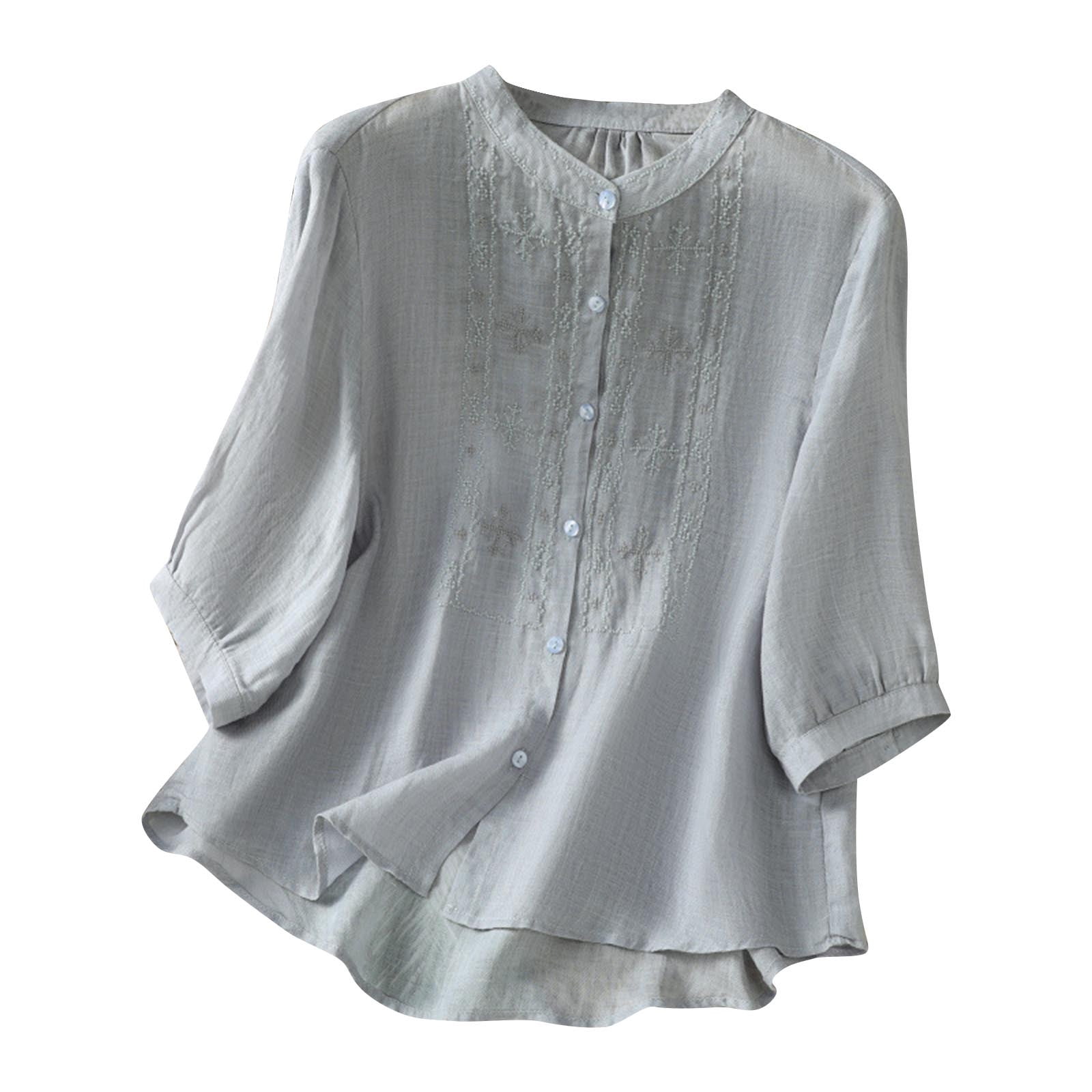 Bovxnpu 3/4 Length Sleeve Womens Tops, Womens Cotton Linen Shirt Tops ...