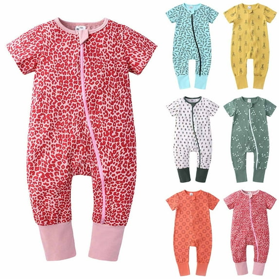 Bovxnpu Baby Boys' Bodysuits Lightweight Short Sleeve Graphic Baby Zipper Closure Bodysuit Summer Outfits