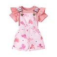 thumbnail image 1 of Bovxnpu Baby Girl Bodysuit, Infant Baby Cotton Bodysuits, Girls' Summer Strip Romper Flying Sleeve Short Sleeved Shirt Printed Strap Pants Set 12 Months, 1 of 5