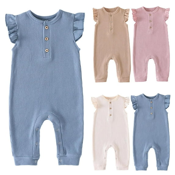 Bovxnpu Baby Girl Bodysuit, Infant Baby Cotton Bodysuits, Toddler Baby Girl Boy Sleeveless Solid Color T-Shirt Jumpsuit Fly Sleeve Romper 6 Months