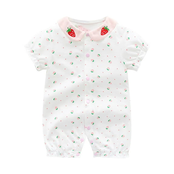 Bovxnpu Baby Girl Bodysuit, Infant Baby Cotton Bodysuits, Toddler Baby Girls Short Sleeve Printed Color T-Shirt Round Neck Jumpsuit Romper 9 Months