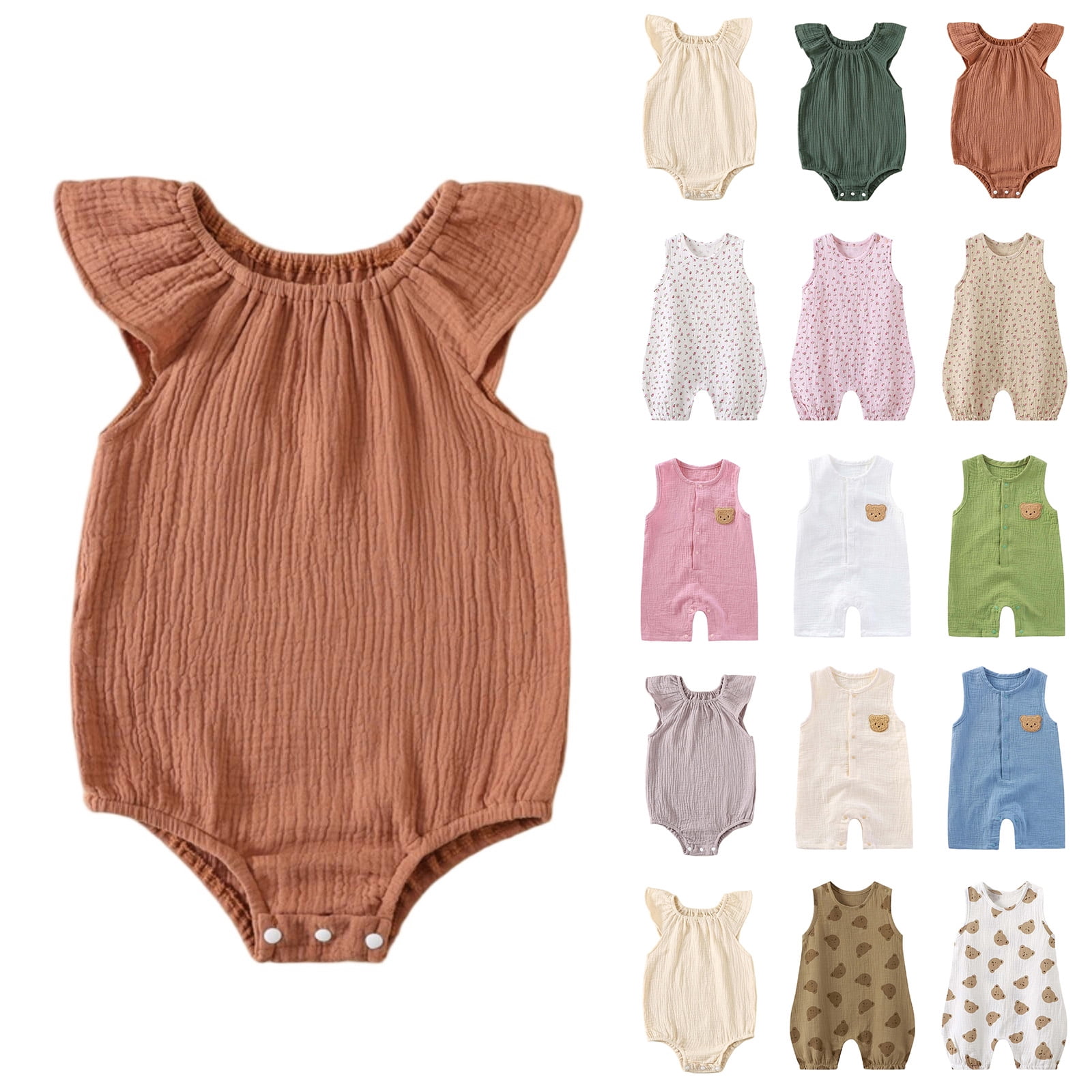 Bovxnpu Baby Girl Ruffled Sleeve Bodysuit – Double Gauze Summer