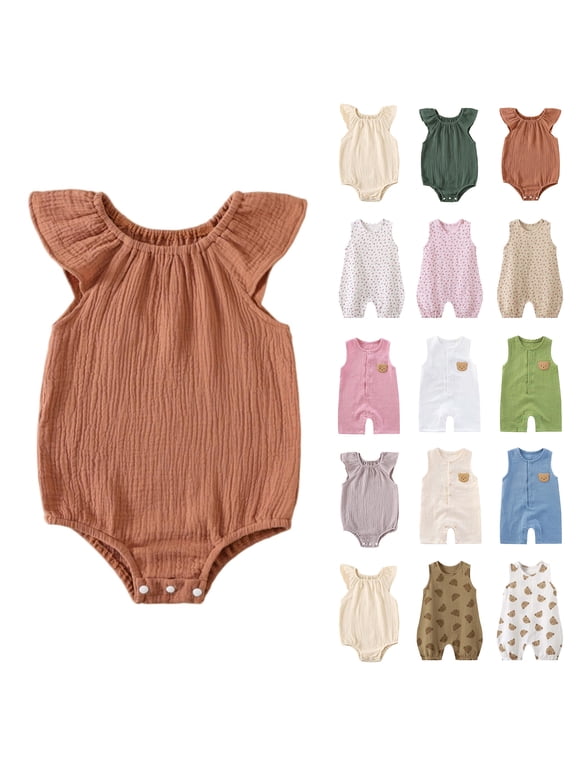 Bovxnpu Baby Girls' Bodysuits Short Sleeve Ruffled Sleeve Infant Bodysuit Double Gauze Lightweight Summer Bodysuit Summer Outfits