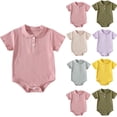thumbnail image 1 of Bovxnpu Baby Girls' Bodysuits Short Sleeve Solid Infant Bodysuit Collared Neck Lightweight Summer Bodysuit Summer Outfits, 1 of 9