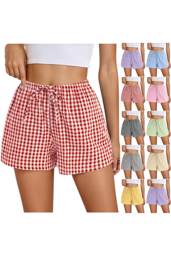 Boxers Shorts for Women Pajama Summer Casual Lounge Sleep Plaid Shorts Beach Bottoms, Women Spring And Summer Cute Comfortable Drawstring Elastic Waist Casual Short Pants