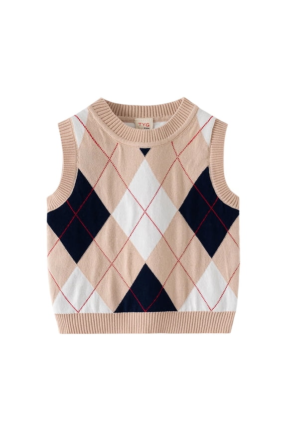Boys Classic Knitted Sweater Vests Knit Vests Crew Neck Double Layer Cotton Sweater Inner Tees