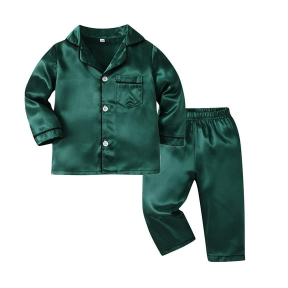 Bovxnpu Boys Girls 2 Piece Pajamas Set, Girls Boys Kids Silk Satin Pajamas Set Button-Down Clothes Long Sleeve Loungewear Sleepwear