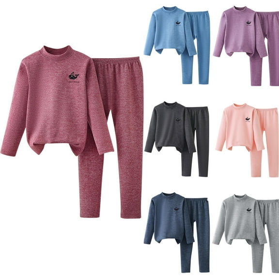 Bovxnpu Boys Girls 2 Piece Pajamas Set, Girls Thermal Underwear Set Long Johns Fleece Lined Kids Base Layer Top Bottom Soft Winter Toddler Thermals for Boys Girls Underwear