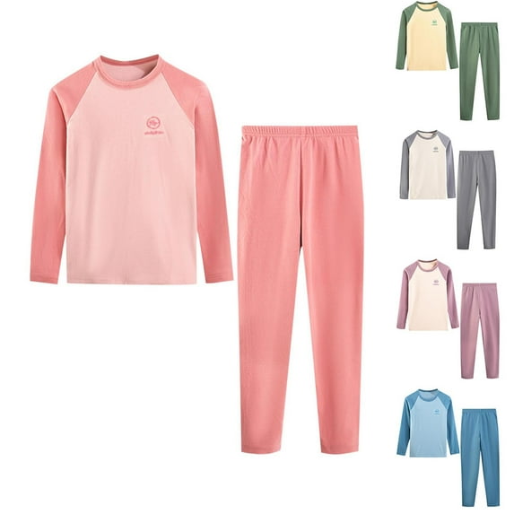 Bovxnpu Boys Girls 2 Piece Pajamas Set, Toddler Cotton Sleepwear Thermal Underwear Set for Kids Girls Thermals Long Johns Underwear Long Sleeve Top and Pants Winter Clothes Set