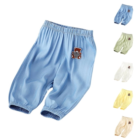 Bovxnpu Boys Girls Cotton Casual Pants Kids Solid Elastic Waist Summer Sleep Soft Comfortable Loungewear Pants