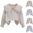 thumbnail image 1 of Bovxnpu Boys Girls Long Sleeve Tops Spring Fall Tops, Girls Doll Collar Shirt Long Sleeve Button Down Casual Shirts Soft Blouse Tops 5 Years, 1 of 4