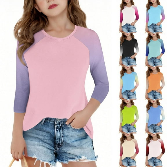 Bovxnpu Boys Girls Long Sleeve Tops Spring Fall Tops, Girls Long Sleeve Tees Kids Basic Crewneck T-Shirts Top Cute Casual Sports Shirt Outfit Tops Sweatshirt 11 Years