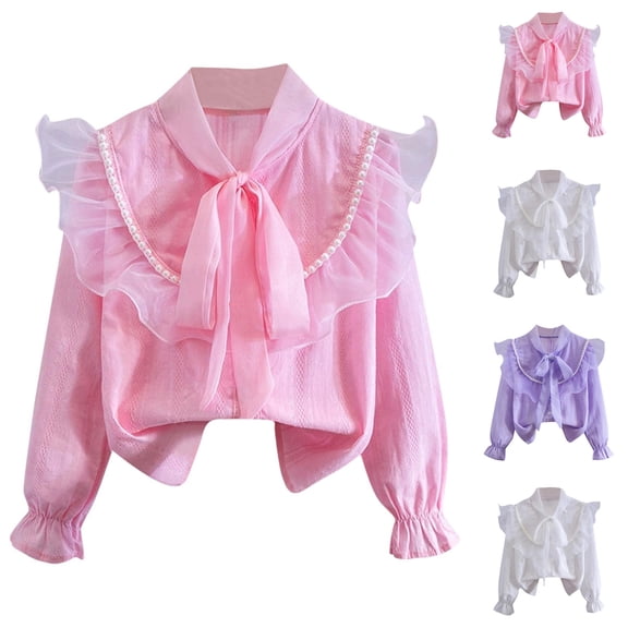Bovxnpu Boys Girls Long Sleeve Tops Spring Fall Tops, Girls Ruffle Collar Shirt Long Sleeve Button Down Casual Shirts Soft Blouse Tops 13 Years