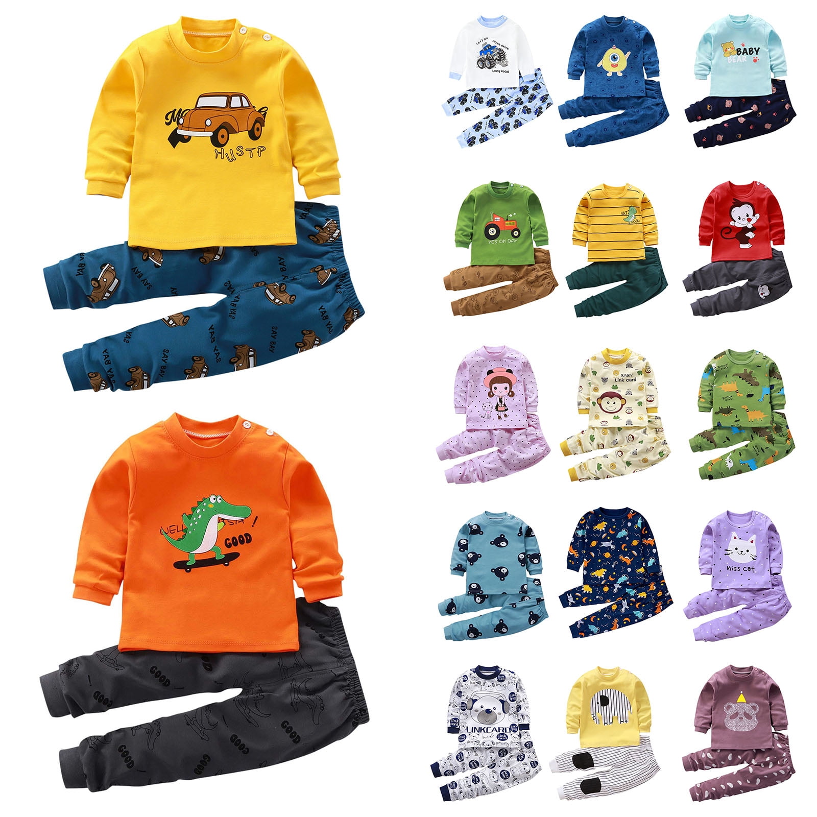 Boys Girls Outfits Set 2 Piece Loungewear Set, Boys Long Sleeve Shirt and Pants Set for Toddlers Girls Fall Clothes Home Clothes Pajama Set Home Clothes 4 Years