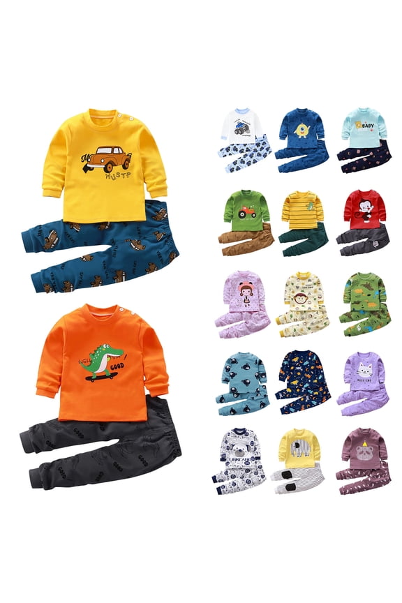 Boys Girls Outfits Set 2 Piece Loungewear Set, Boys Long Sleeve Shirt and Pants Set for Toddlers Girls Fall Clothes Home Clothes Pajama Set Home Clothes 4 Years