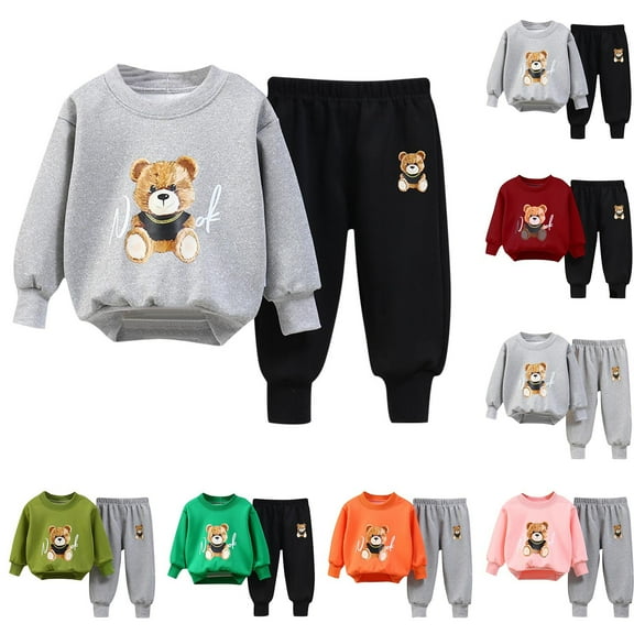 Bovxnpu Boys Girls Outfits Set 2 Piece Loungewear Set, Boys Pullover Sweatshirt and Pants Set for Toddlers Sweatshirt Set 1-2 Years