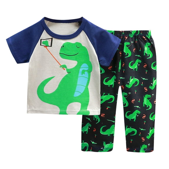 Bovxnpu Boys Girls Outfits Set 2 Piece Loungewear Set, Boys Short Sleeve T-Shirt and Pants Set for Toddlers Girls Fall Clothes Home Clothes Pajamas 2 Years
