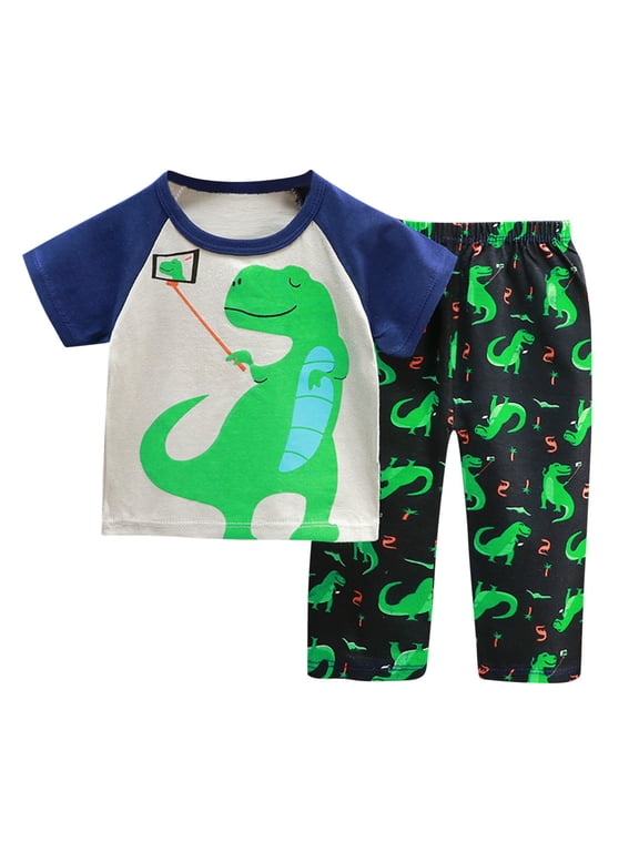 Boys Girls Outfits Set 2 Piece Loungewear Set, Boys Short Sleeve T-Shirt and Pants Set for Toddlers Girls Fall Clothes Home Clothes Pajamas 5 Years