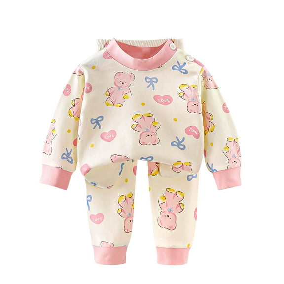 Bovxnpu Boys Girls Outfits Set 2 Piece Loungewear Set, Girls Long Sleeve Shirt and Pants Set for Toddlers Girls Fall Clothes Pajama Set Home Clothes 3 Months