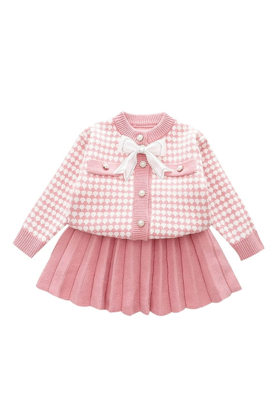 Boys Girls Outfits Set 2 Piece Loungewear Set, Girls Small Fragrant Style Long Sleeve Tie Button Jacket and Skirt Set Two Piece Set Skirt Set Fall Clothes Set 2-3 Years