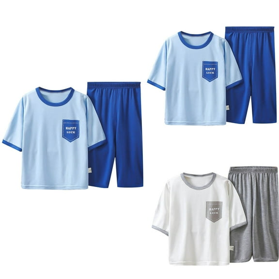 Bovxnpu Boys Girls Pajamas, Boys Summer Short Sets Sleepwear Clothes Sets, Children's Inch Sleeve Round Neck Set Pajamas Summer Thin Air-conditioned Suit 3 Years